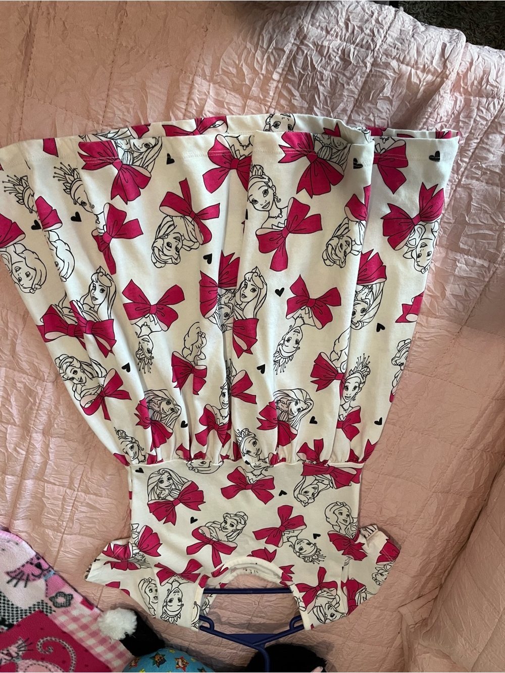 Disney White Dress with Pink Bows and Black Outline Princess Faces